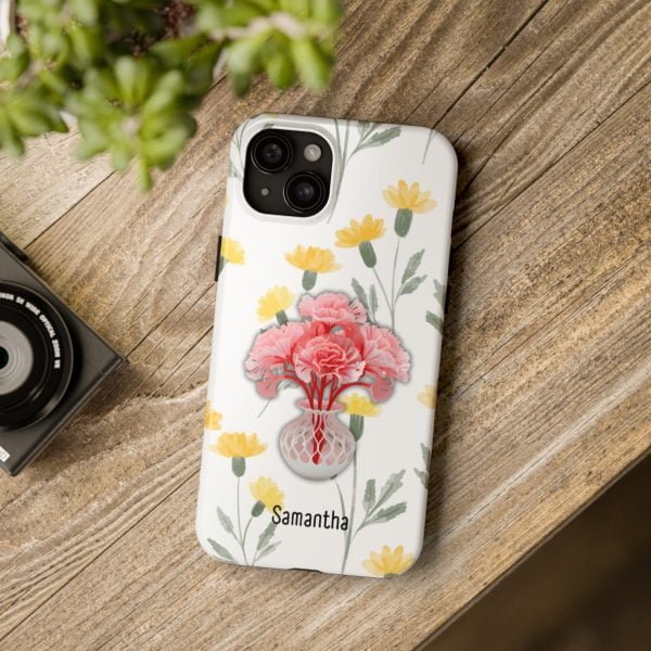 Birth Flower iPhone Cases | January Birth Flower: Carnation | Name Customization - Image 100