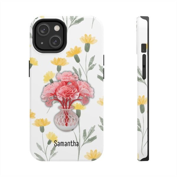Birth Flower iPhone Cases | January Birth Flower: Carnation | Name Customization - Image 2