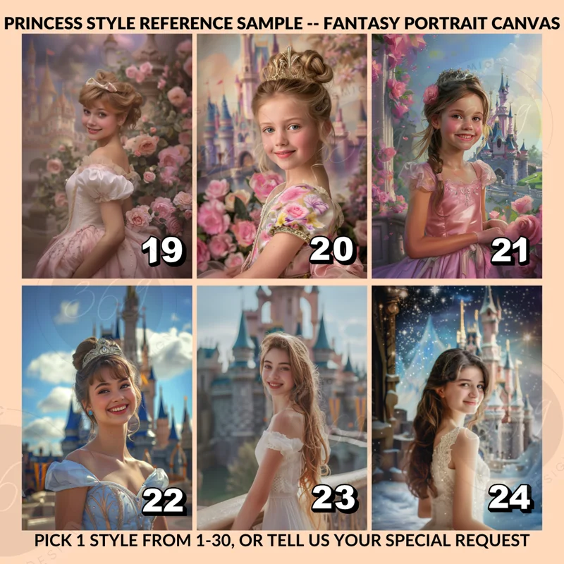 Custom Princess Portrait Canvas instruction 6 Personalized Fantasy Portrait Design Matte Canvas -- Princess Design Collections
