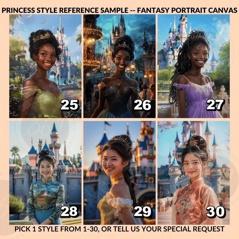 Custom Princess Portrait Canvas instruction 7 (1) Transform your loved one into an enchanting princess with our physical matte canvas