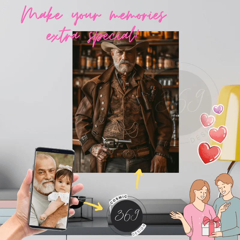 Custom Dad Portrait from photo Custom Cowboy Portrait Matte Canvas from Photo1 custom cowboy portrait from photo -- print on matte canvas