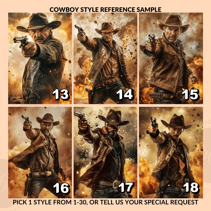 Custom Dad Portrait from photo Custom Cowboy Portrait Matte Canvas from Photo5 father's day special gift -- turn normal photo into cowboy style portrait Matte Canvas