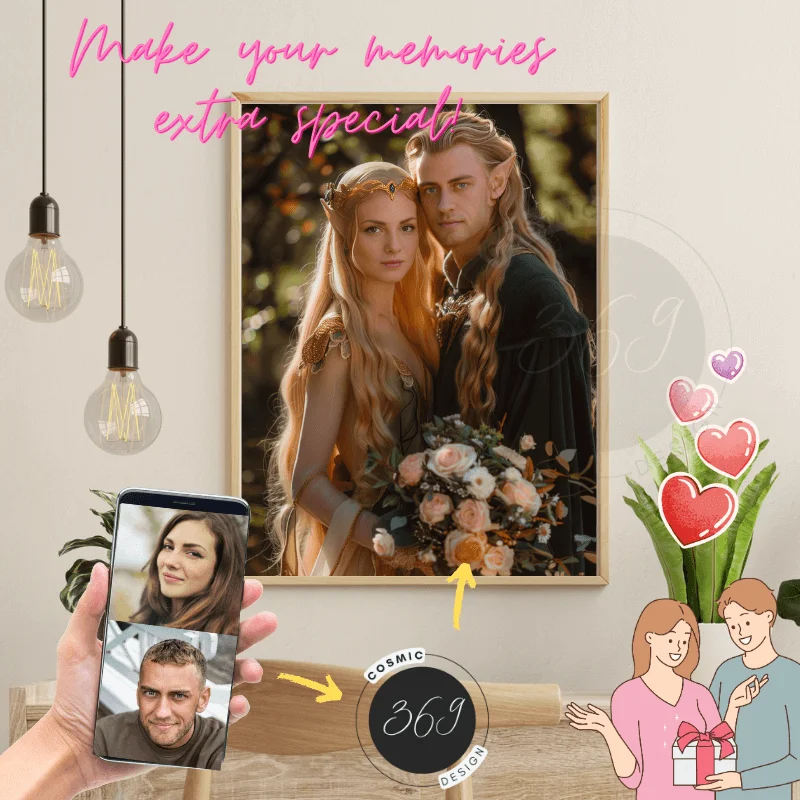 Custom Fantasy Couple Portrait Poster from photo Custom Couple Portrait from photo Middle-Earth Style1 custome portrait from photo -- middle earth style -- physical poster