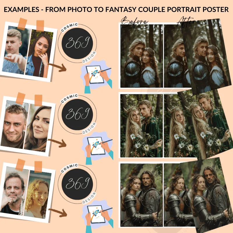 Custom Fantasy Couple Portrait Poster from photo Custom Couple Portrait from photo Middle-Earth Style2 from your normal photo to fantasy couple portrait -- middle earth style