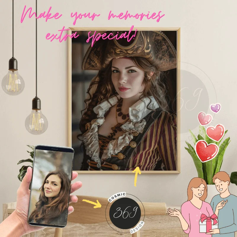 Custom Fantasy Portrait Poster from photo Custom Pirate Portrait Personalized Pirate Portrait Poster from Photo1 special birthday gift idea -- personalized pirate portrait poster