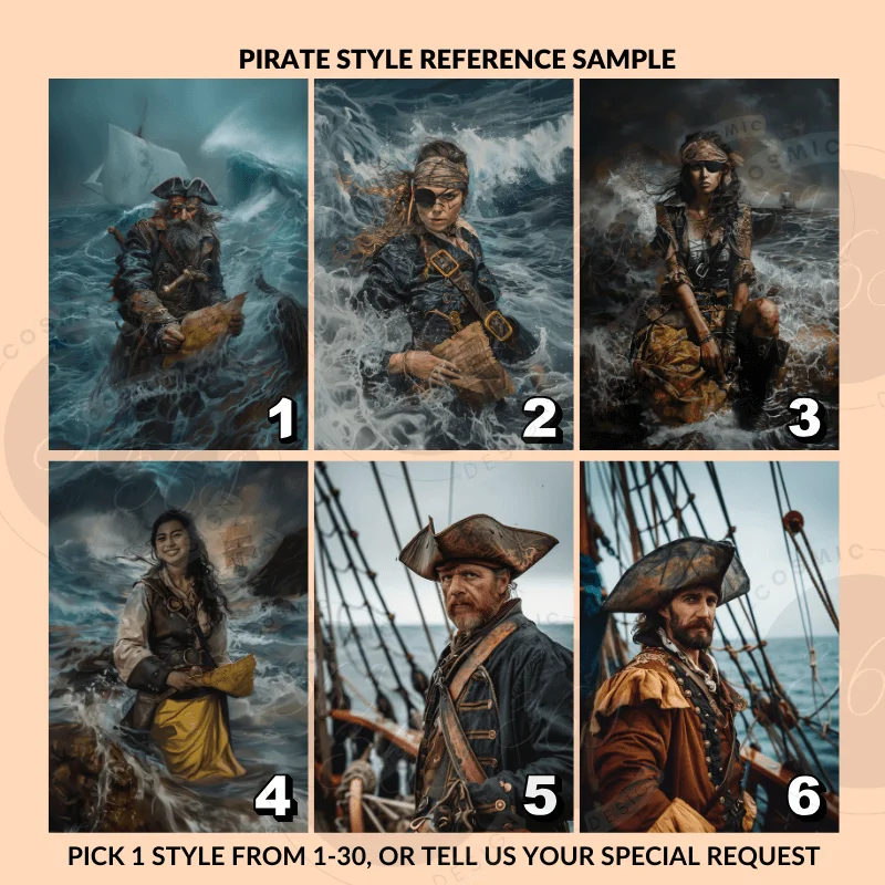 Custom Fantasy Portrait Poster from photo Custom Pirate Portrait Personalized Pirate Portrait Poster from Photo13 turn a normal photo to personalized pirate portrait poster -- style reference templates