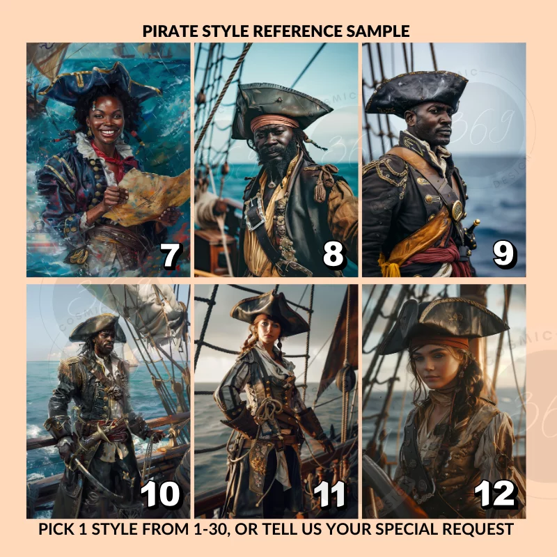 Custom Fantasy Portrait Poster from photo Custom Pirate Portrait Personalized Pirate Portrait Poster from Photo14 style reference templates -- turn a photo into special personalized pirate portrait poster