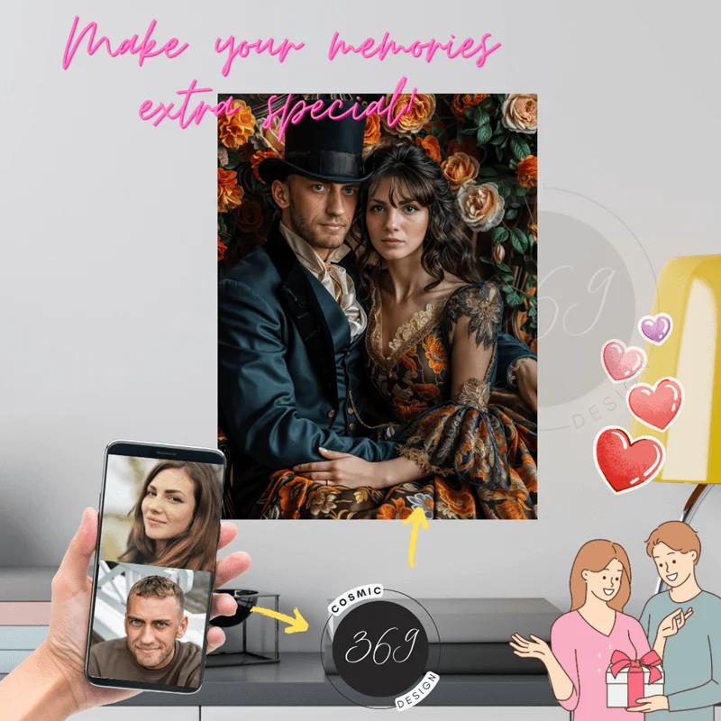 Personalized Fantasy Couple Portrait Matte Canvas Custom Floral Wonderland Couple Portrait Personalized Couple Portrait from Photo1 anniversary gift ideas for couples