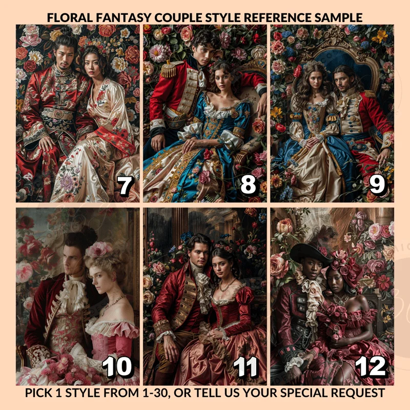 Personalized Fantasy Couple Portrait Matte Canvas Custom Floral Wonderland Couple Portrait Personalized Couple Portrait from Photo4 anniversary gift idea for couples -- custom couple portrait from photo -- floral wonderland style