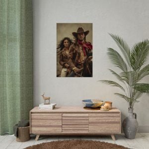 Custom Fantasy Couple Portrait Poster from photo | Custom Couple Cowboy Cowgirl Portrait from normal photo | Best for Anniversary Gift, Special Gift