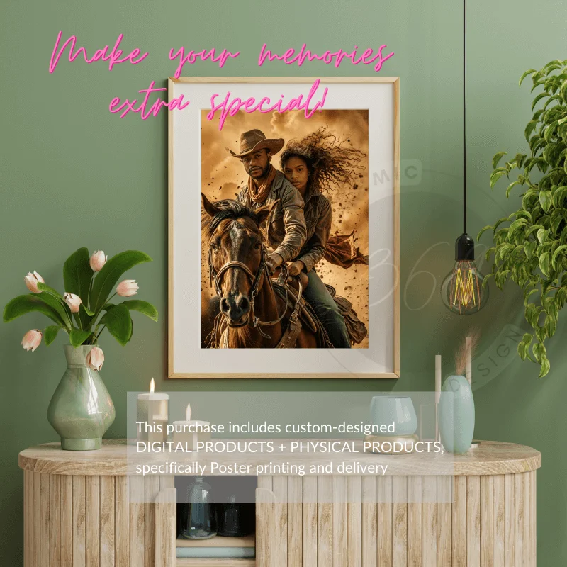 Custom Fantasy Couple Portrait Poster from photo Custom Couple Cowboy Cowgirl Portrait from normal photo10 special anniversary gift for couple -- cowboy cowgirl couple personalized portrait
