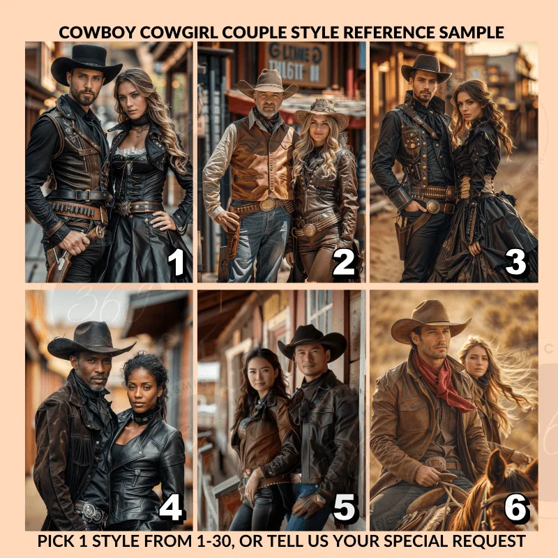 Custom Fantasy Couple Portrait Poster from photo Custom Couple Cowboy Cowgirl Portrait from normal photo3 costum fantasy couple portrait -- cowboy cowgirl couple style -- templates