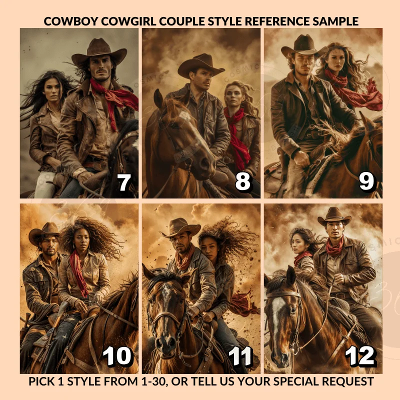 Custom Fantasy Couple Portrait Poster from photo Custom Couple Cowboy Cowgirl Portrait from normal photo4 Style Reference -- custom portrait from your normal photo -- cowboy cowgirl couple style