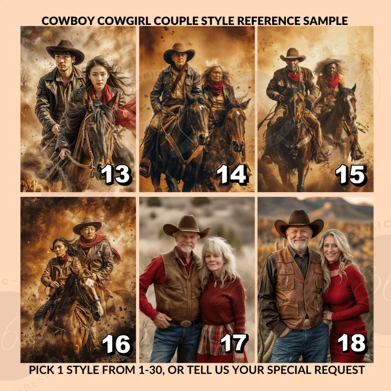 Custom Fantasy Couple Portrait Poster from photo Custom Couple Cowboy Cowgirl Portrait from normal photo5 anniversary gift idea for couples -- turn your normal photo to cowboy and cowgirl couple portrait