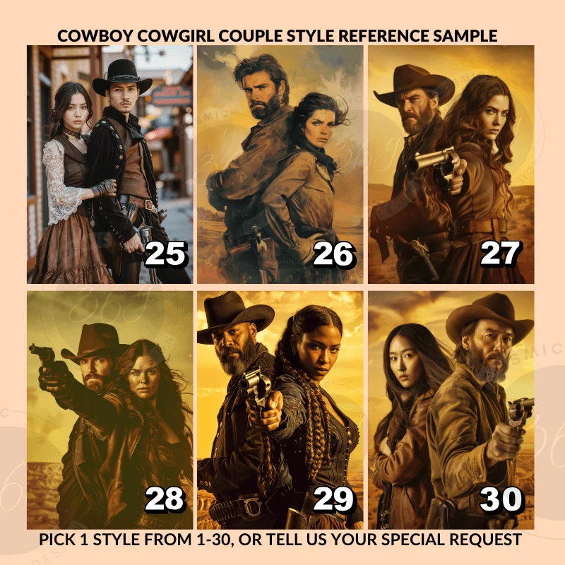 Custom Fantasy Couple Portrait Poster from photo Custom Couple Cowboy Cowgirl Portrait from normal photo7 cowboy cowgirl couple portrait -- turn your normal photo into fantasy portrait