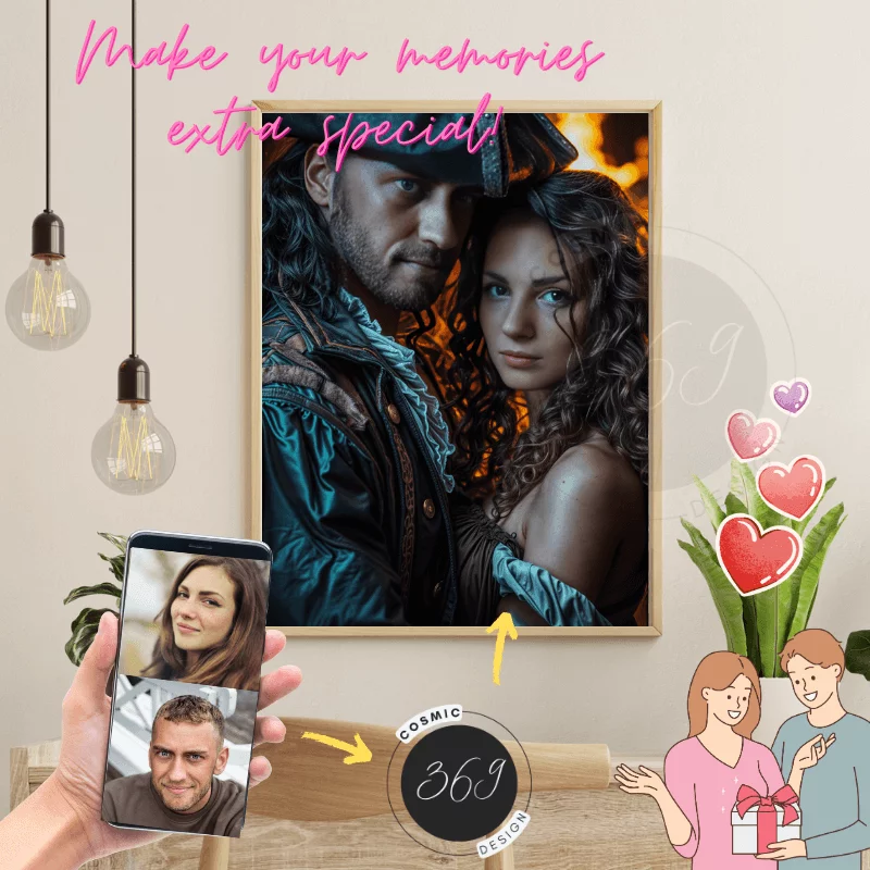 Custom Fantasy Couple Portrait Poster from photo Custom Couple Portrait from photo Pirate Couple Style1 fantasy couple portrait from normal photo -- pirate couple style