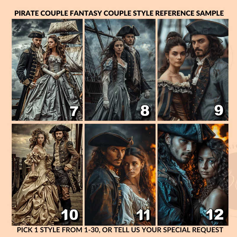 Custom Fantasy Couple Portrait Poster from photo Custom Couple Portrait from photo Pirate Couple Style4 anniversary gift idea for couples -- personalized portrait -- pirate couple style