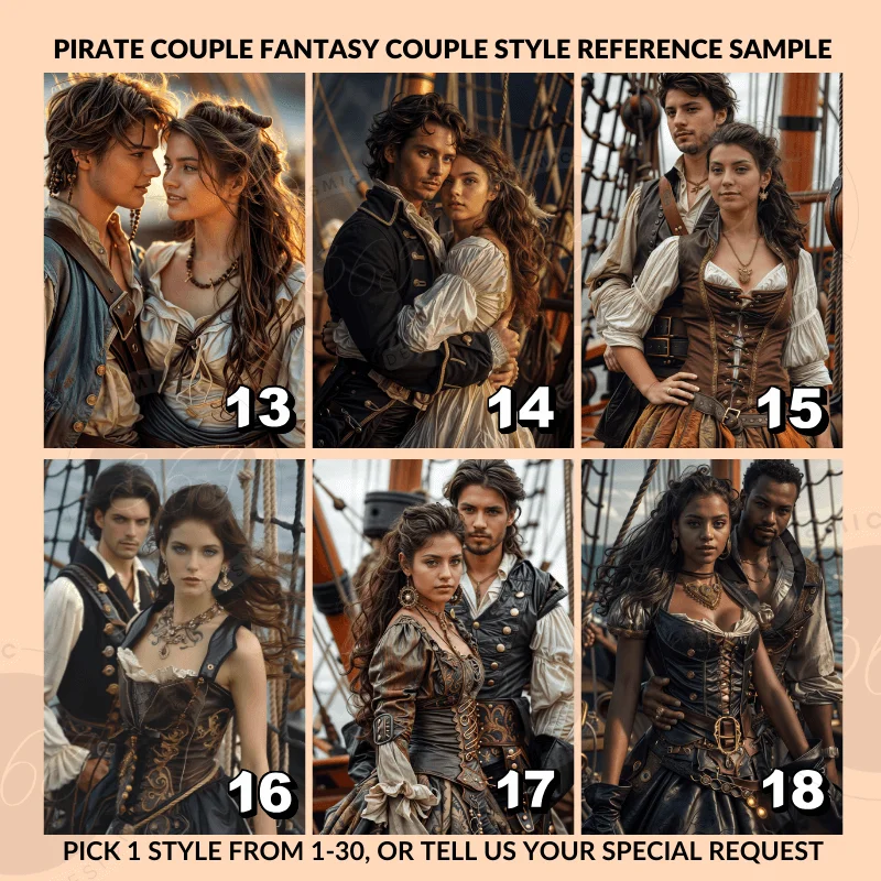 Custom Fantasy Couple Portrait Poster from photo Custom Couple Portrait from photo Pirate Couple Style5 anniversary gift ideas -- couple gift ideas -- fantasy pirate portrait style references