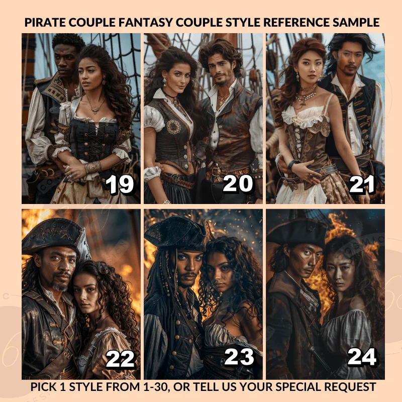 Custom Fantasy Couple Portrait Poster from photo Custom Couple Portrait from photo Pirate Couple Style6 style references -- custom couple portrait -- pirate couple style