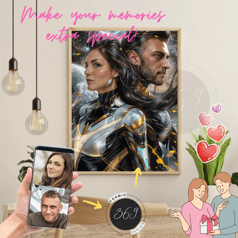 Custom Fantasy Couple Portrait Poster from photo Custom Couple Portrait from photo SuperHero Couple Style1 turn your normal photo into fantasy couple portrait -- superhero couple style