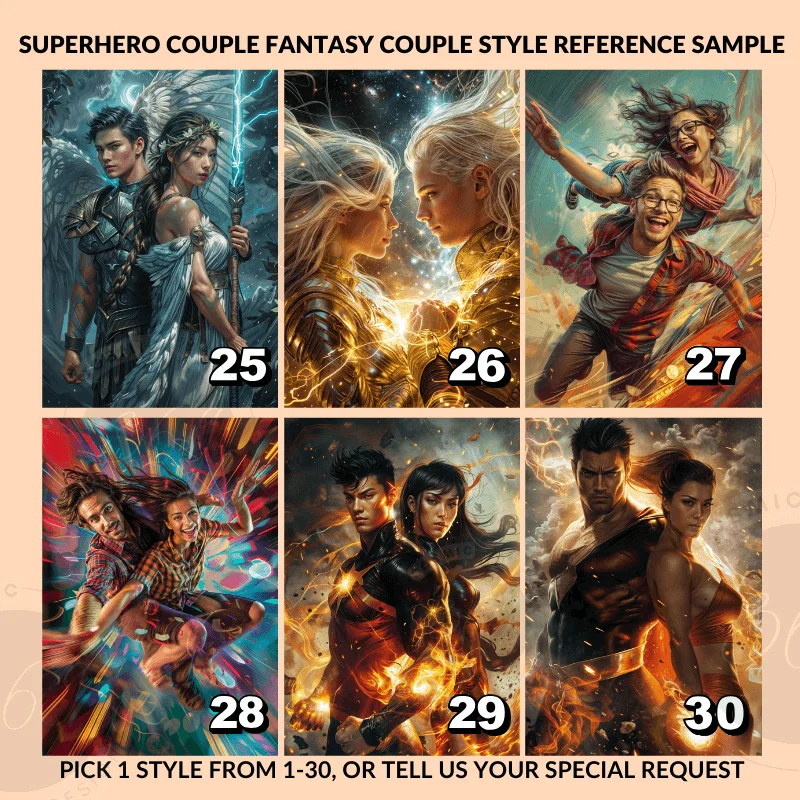 Custom Fantasy Couple Portrait Poster from photo Custom Couple Portrait from photo SuperHero Couple Style7 custom superhero portrait -- turn your normal photo into fantasy portrait