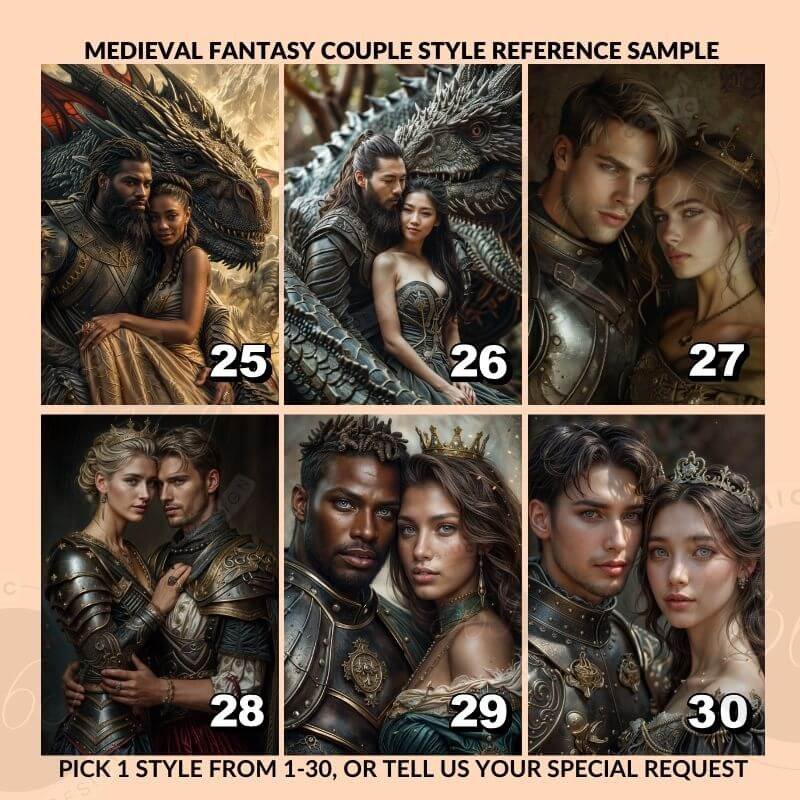 Custom Fantasy Couple Portrait Poster from photo Custom Medieval Fantasy Couple Portrait from photo7 anniversary gift idea for couples -- custom fantasy couple portrait poster -- style references