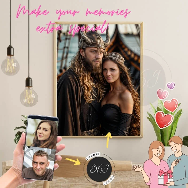 Custom Fantasy Couple Portrait Poster from photo Custom Viking Couple Portrait from photo1