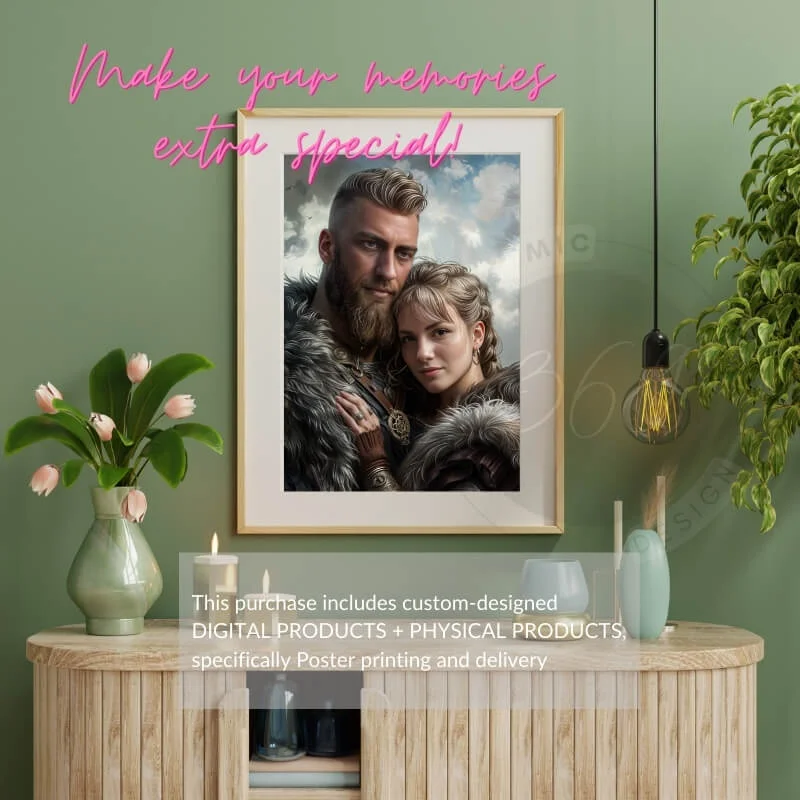 Custom Fantasy Couple Portrait Poster from photo Custom Viking Couple Portrait from photo10 personalized fantasy couple portrait - viking couple style