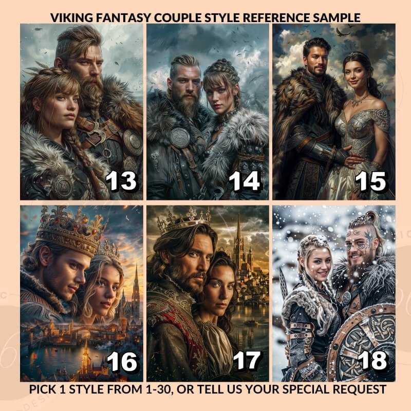 Custom Fantasy Couple Portrait Poster from photo Custom Viking Couple Portrait from photo5 custom viking couple from normal photo -- good for annivesary gift for couples
