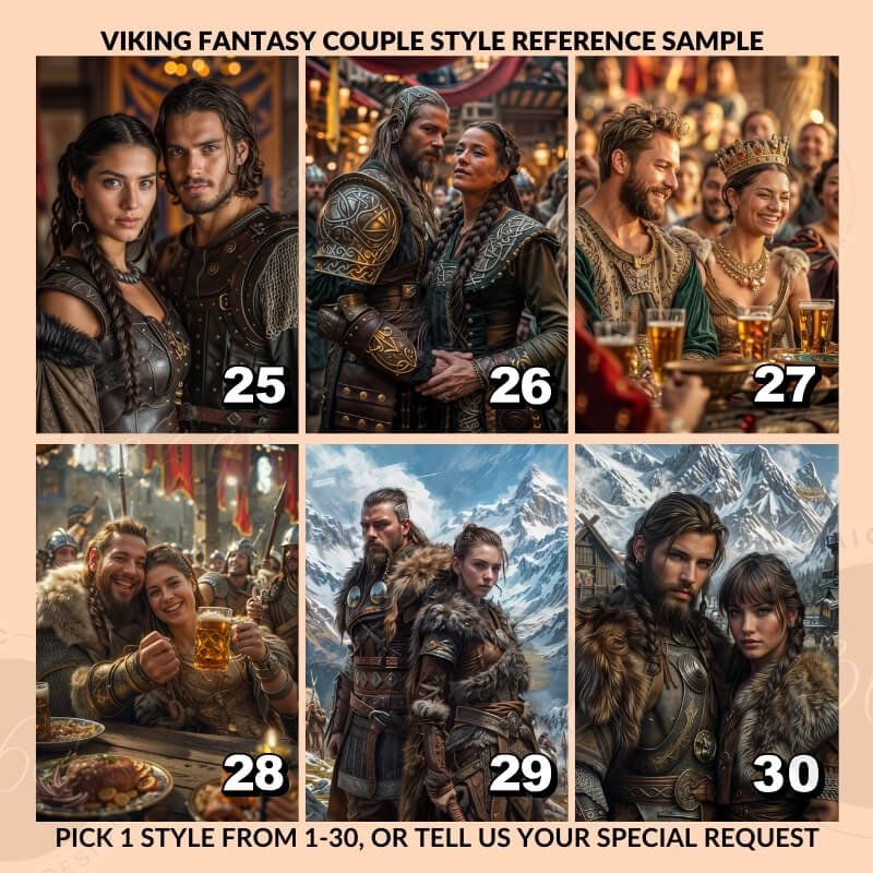 Custom Fantasy Couple Portrait Poster from photo Custom Viking Couple Portrait from photo7 style reference for custom fantasy couple portrait -- viking couple style