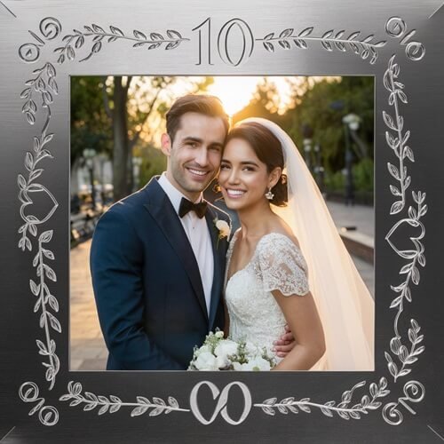 10 year anniversary gift idea for couple -- Engraved Aluminum Photo Frame (1)