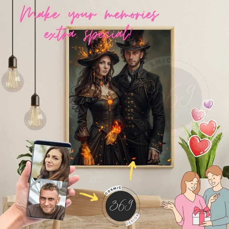 Custom Halloween Couple Portrait from Photo Halloween Digital-Portrait 1 Personalized Halloween Couple Portrait -- Anniversary idea for couples