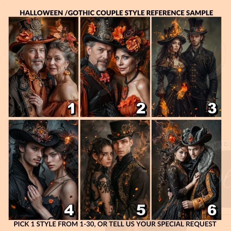 Custom Halloween Couple Portrait from Photo Halloween Digital-Portrait 3 halloween custom portait poster -- best for anniversary gift