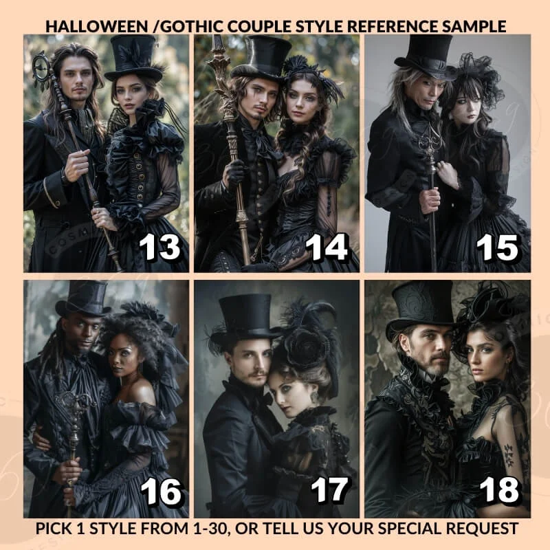 Custom Halloween Couple Portrait from Photo Halloween Digital-Portrait 5 style reference for custom couple portrait -- turn a normal photo to halloween couple portrait