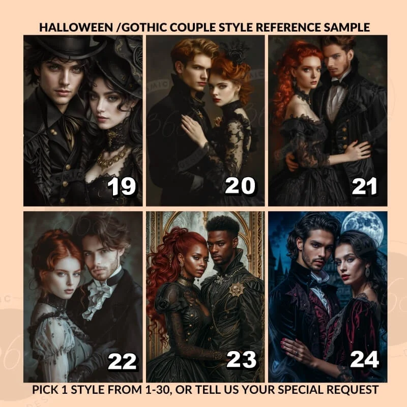 Custom Halloween Couple Portrait from Photo Halloween Digital-Portrait 6 custom couple portrait -- style references
