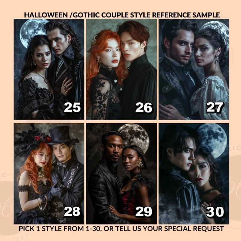 Custom Halloween Couple Portrait from Photo Halloween Digital-Portrait 7 Halloween Couple Portrait -- custom artwork