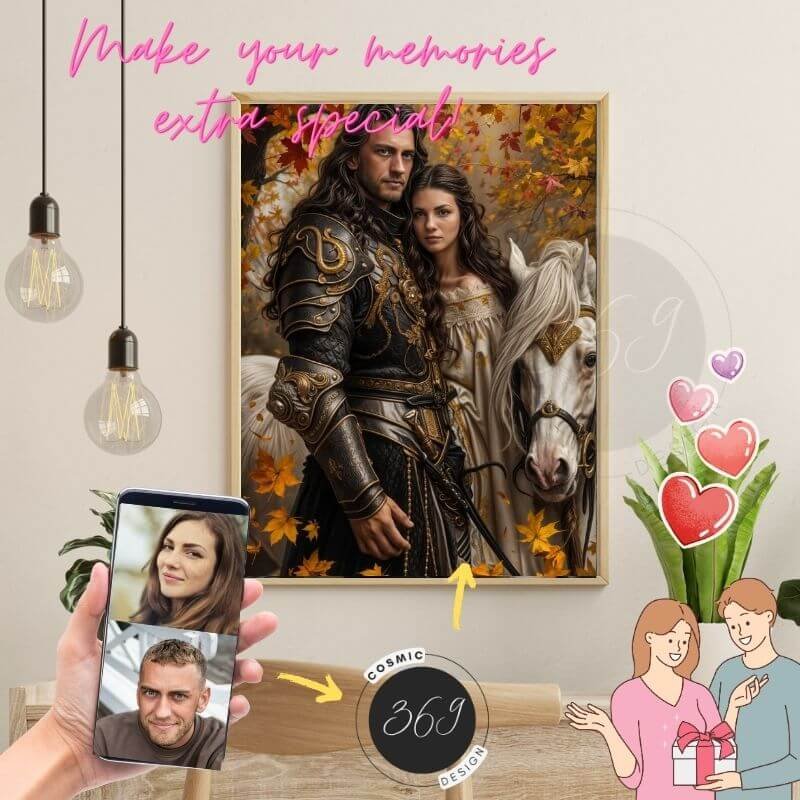 Custom Royal Couple Portrait Poster from Photo Royal Couple Riding on Horse 1 Anniversary Gift Idea for Couples - Customized Royal Couple Portrait Poster