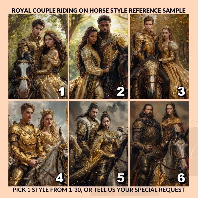 Custom Royal Couple Portrait Poster from Photo Royal Couple Riding on Horse 3 Royal Couple Riding on horse -- personalized couple portrait poster