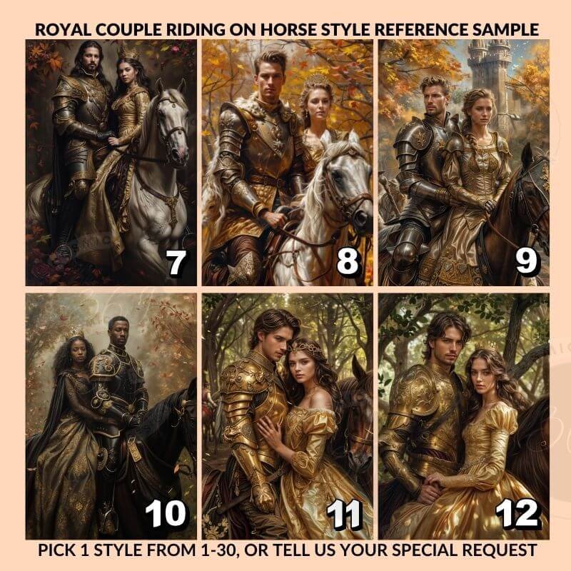 Custom Royal Couple Portrait Poster from Photo Royal Couple Riding on Horse 4 template reference style -- Custom Portrait Poster from photo