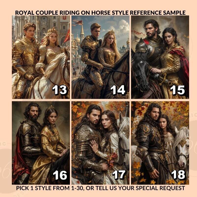 Custom Royal Couple Portrait Poster from Photo Royal Couple Riding on Horse 5 Personalized fantasy couple portrait poster from photo -- Royal couple riding on horse