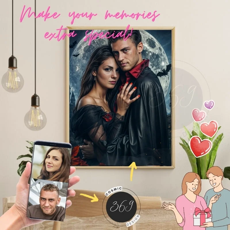 Custom Vampire Couple Portrait from Photo Halloween Portrait Poster1 halloween party / Anniversay gift idea for couple -- custom vampire couple portrait