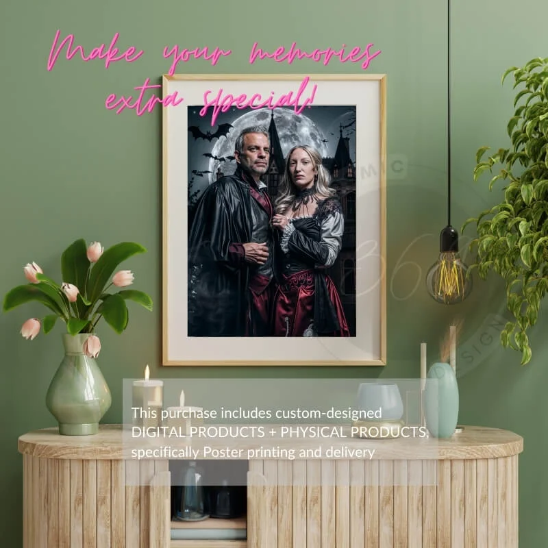 Custom Vampire Couple Portrait from Photo Halloween Portrait Poster10 personalized couple portrait -- good for halloween gift and anniversary gift