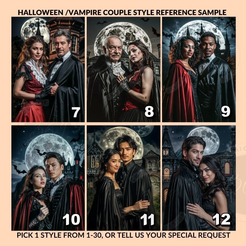 Custom Vampire Couple Portrait from Photo Halloween Portrait Poster4 (1) style reference -- turn your normal photo into custom vampire halloween couple portrait