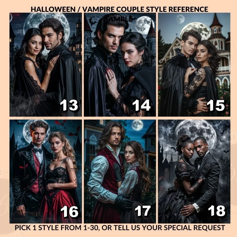 Custom Vampire Couple Portrait from Photo Halloween Portrait Poster5 personalized couple portrait -- halloween vampire style