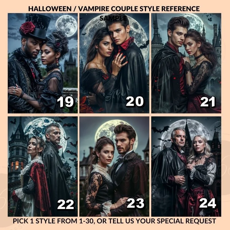 Custom Vampire Couple Portrait from Photo Halloween Portrait Poster6 halloween gift / anniversary gift idea for couples : custom vampire couple portrait