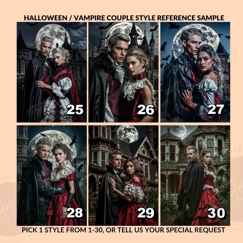 Custom Vampire Couple Portrait from Photo Halloween Portrait Poster7 vampire couple portrait style references - turn your normal photo into fantasy couple portrait