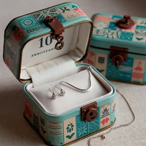 Tin Jewelry Box for 10 th anniversary -- anniversary gift idea for couples (1)