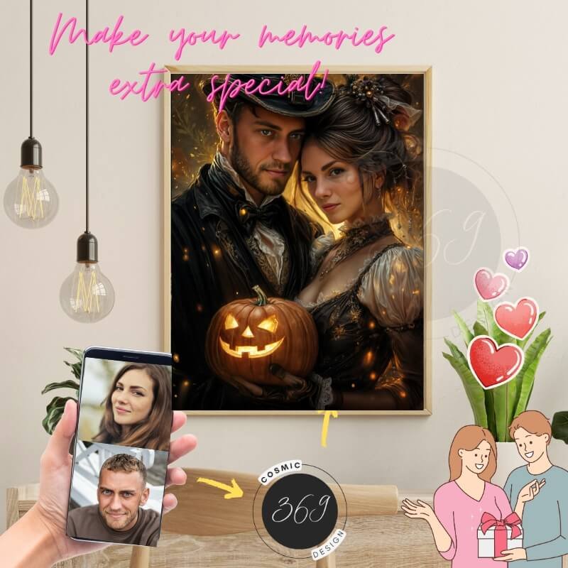 Custom Halloween Wizard Couple Portrait Poster from Photo1 halloween wizard couple portrait from normal photo - good for anniversary gift - good for halloween gift