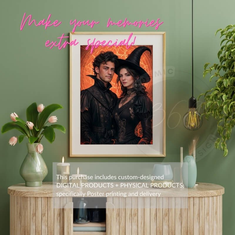 Custom Halloween Wizard Couple Portrait Poster from Photo10 frame your custom couple portrait poster as a beautiful wall art