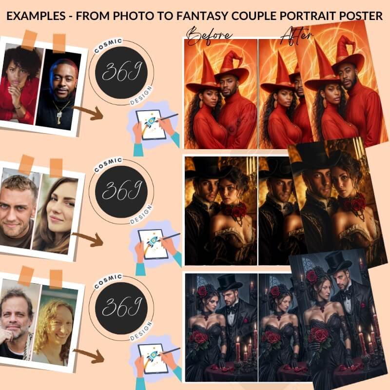 Custom Halloween Wizard Couple Portrait Poster from Photo2 custom couple portrait - halloween wizard style